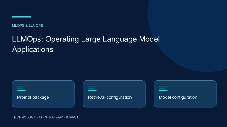 LLMOps: Operating Large Language Model Applications: Prompt package, Retrieval configuration, Model configuration
