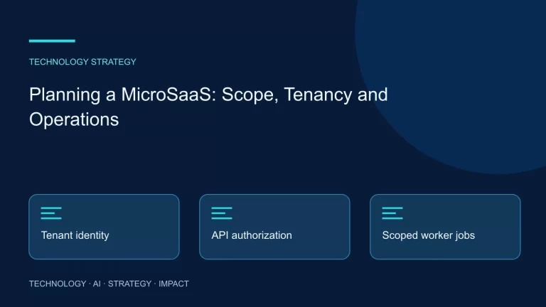 Planning a MicroSaaS: Scope, Tenancy and Operations: Tenant identity, API authorization, Scoped worker jobs