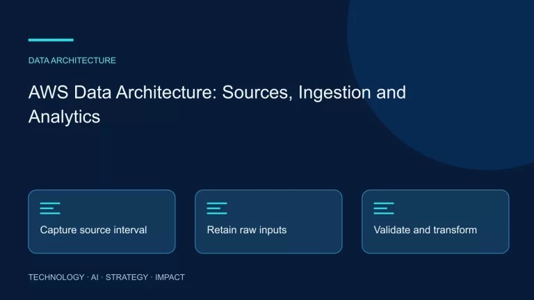 AWS Data Architecture: Sources, Ingestion and Analytics: Capture source interval, Retain raw inputs, Validate and transform