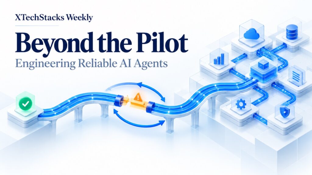 Beyond the Pilot: a workflow bridge connects successful AI testing to enterprise systems, with a feedback loop repairing a failed connection.